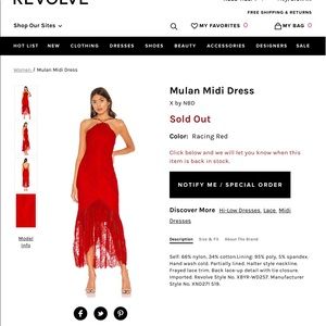 Nbd red lace gown in xs, new with tag